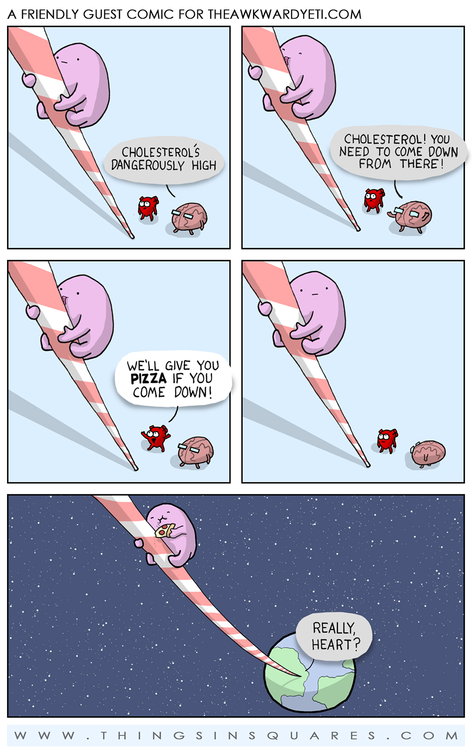 Guest comic for the Awkward Yeti with Heart and Brain and Cholesterol