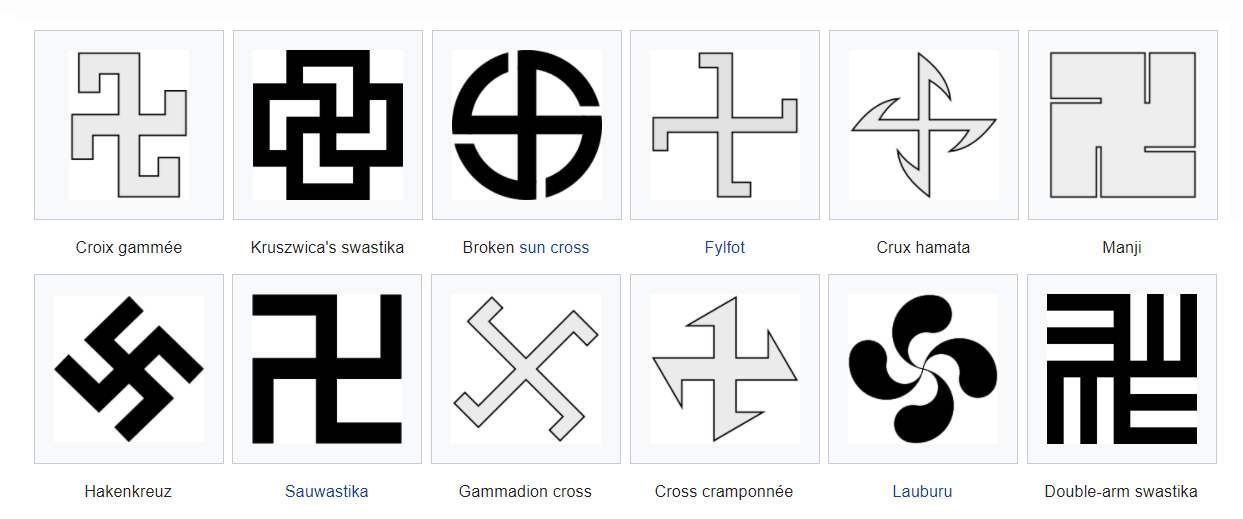 Many kinds of swastikas
