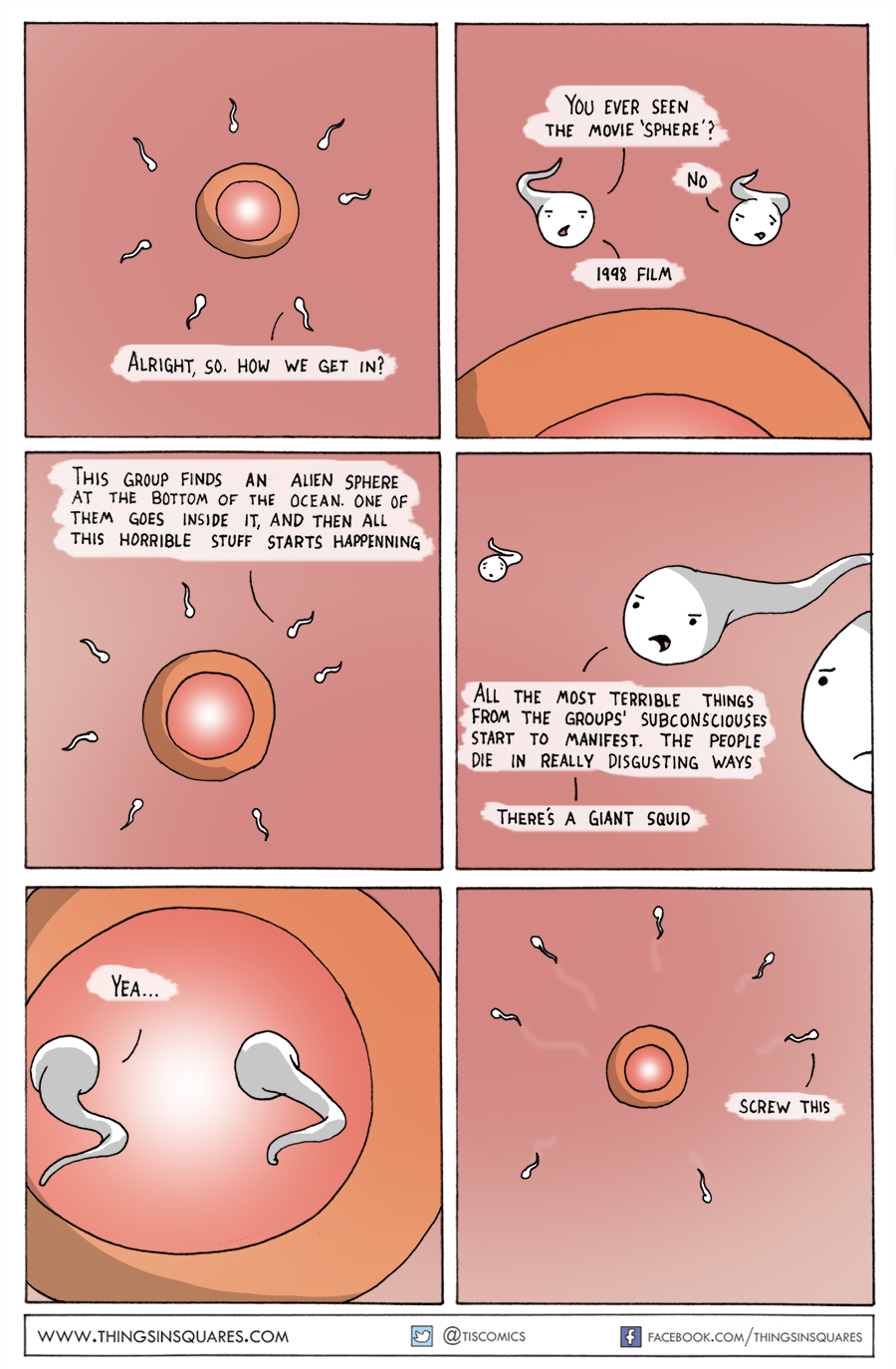 Sphere and sperm comic. Who will get in first?